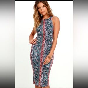 Kiss the Sky Navy Blue Print Midi Dress